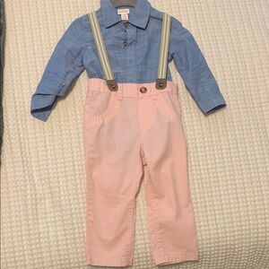 Children's Blue Shirt and Pink Pants Outfit with Suspenders